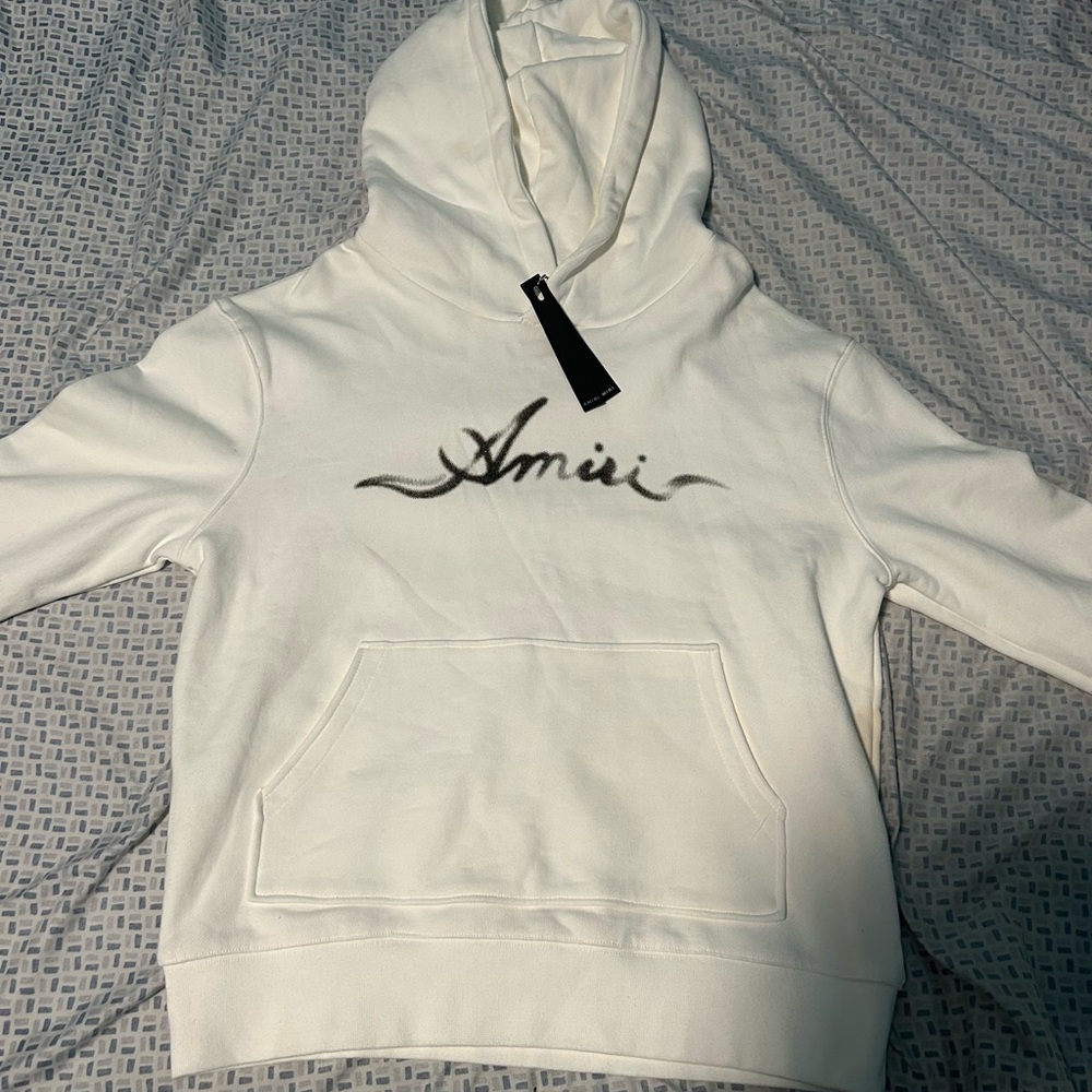 AMIRI Cream Hoodie with Black Logo